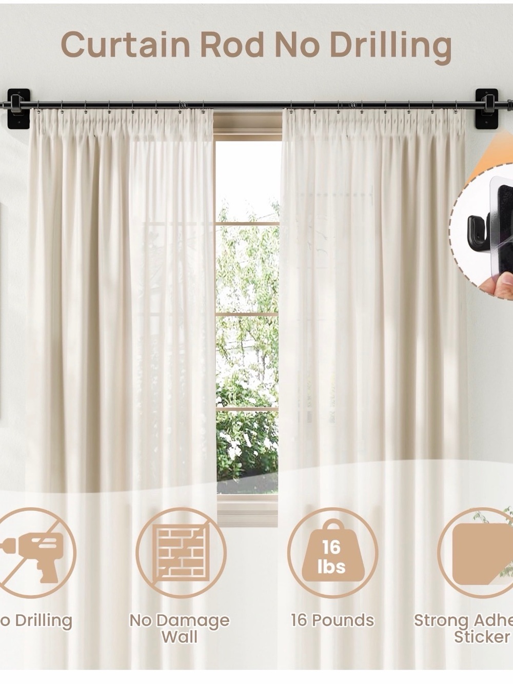 No-Drill Curtain Rod Kit